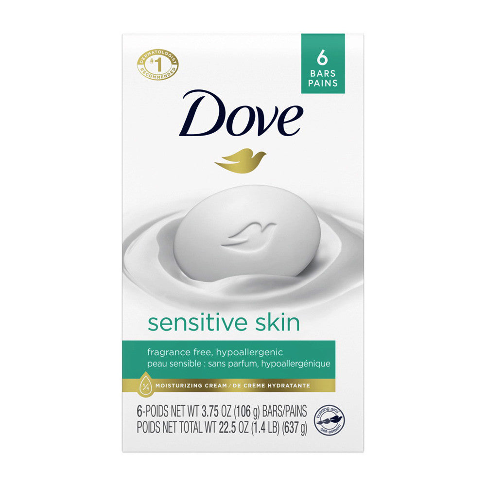 Dove Sensitive Skin Bath Bars, Unscented, 6 Ea, 3.75 Oz